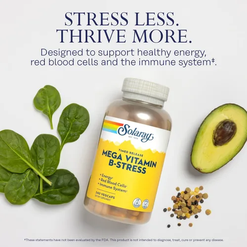 Miniatura 3 de Solaray Mega vitamina B-Stress, complejo de vitamina B de liberación temporizada con 1000 mg de vitamina C para el estrés, energía, glóbulos rojos
