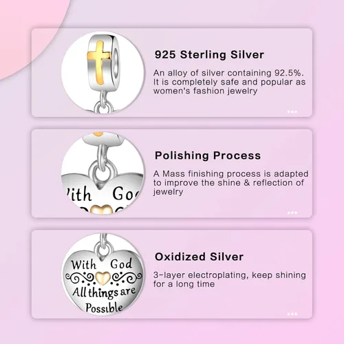 Miniatura 5 de LUXILLA Abalorio de plata de ley 925 para madre, hija, abuela, para familia, amor, madre, hija, abuela, para pulseras, collares, dijes, abalorios