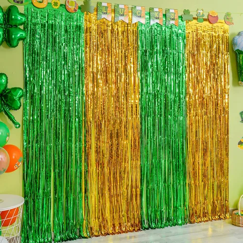 LOLStar Cortinas de flecos de papel de aluminio para el Día de San Patricio, decoraciones de fiesta del día de San Patricio, 2 paquetes de 3.3 x 6.6