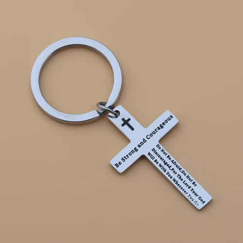 Miniatura 2 de Llavero cristiano Be Strong and Courageous Joshua 19 con versículo bíblico para perro, joyería religiosa
