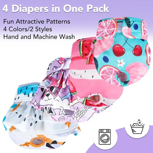 Miniatura 4 de XPCARE Pañales reutilizables para perras, 4 paquetes absorbentes, a prueba de fugas para perras hembras (talla L)
