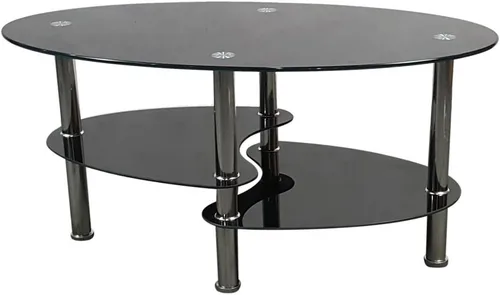 Miniatura 2 de Mesa de centro de cristal de 2 niveles, mesa de centro de vidrio templado, mesa central moderna rectangular mesa de té ovalada de vidrio con estante