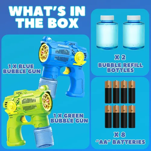 Miniatura 2 de Juego de 2 pistolas de burbujas con baterías, juguetes sopladores automáticos de burbujas para niños y niños pequeños, 1 disparador de burbujas azul