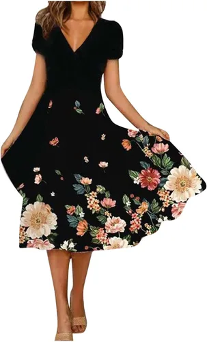 ZEFOTIM Vestidos de verano para mujer 2023 de manga cortasin mangas, floral, cuello en V, vestido por debajo de la rodilla, vestidos casuales fluidos