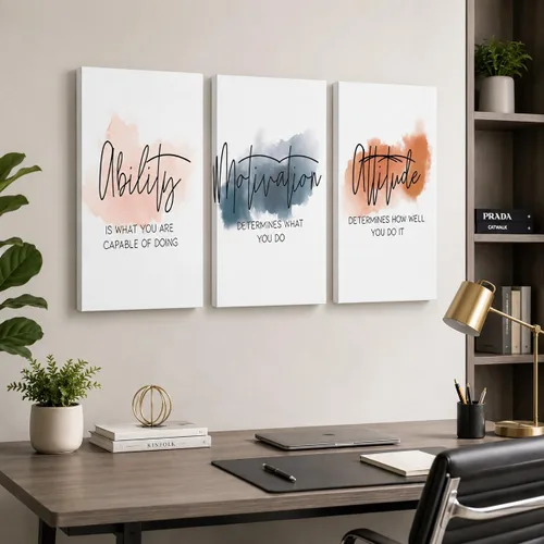 Miniatura 23 de Arte de pared inspirador de 3 piezas, imagen de refranes de plantas blancas, citas de trabajo y estadía, impresiones en lienzo para decoración