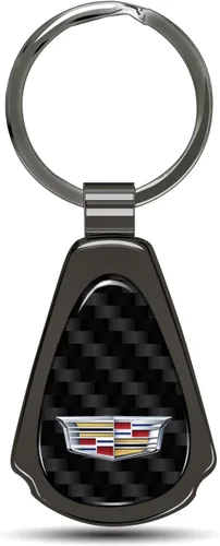 iPick Image Llavero con logotipo de Cadillac Crest de fibra de carbono, color negro, con lágrima, con licencia oficial