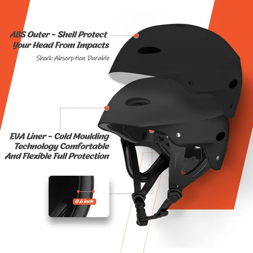 Miniatura 5 de Vihir Casco ajustable para deportes acuáticos para adultos con orejas, perfecto para kayak, navegación, surf 2-Negro