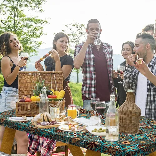 Miniatura 7 de Mantel para mesa plegable, funda impermeable para mesa de pícnic, para mesas de 6 pies, borde elástico, cubierta de plástico para picnic