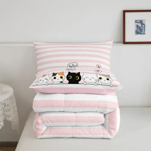Miniatura 77 de Erosebridal Juego de ropa de cama para niños, tamaño individual, diseño de gatos de dibujos animados, para niñas, niños y adolescentes, edredón