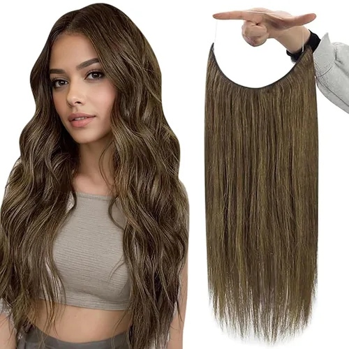 Miniatura 57 de Fshine - Extensiones de cabello humano con clip, de 16 pulgadas, con clip, color marrón chocolate, mezcla de rubio caramelo, extensiones de cabello