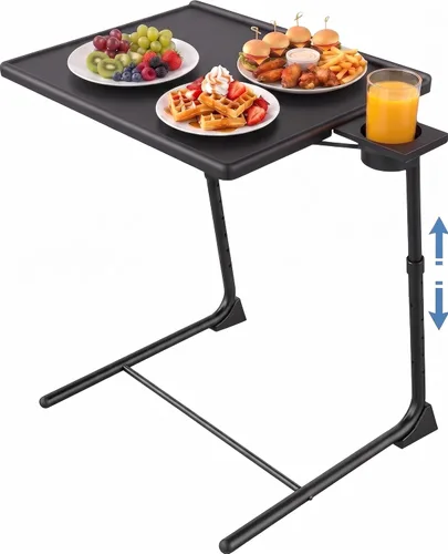 Miniatura 9 de HUANUO Mesa ajustable para TV – Bandeja de cena de TV con portavasos en la cama y el sofá, cómoda mesa plegable con 6 ajustes de altura y 3 ángulos