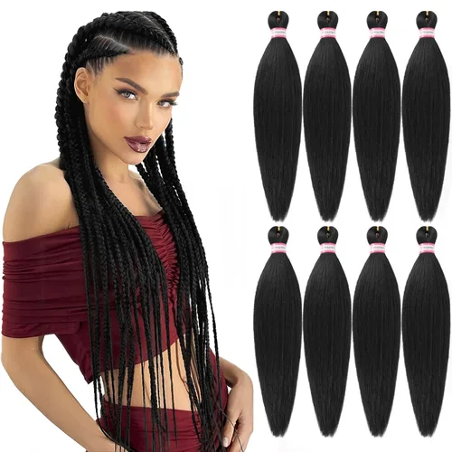 Miniatura 64 de Extensiones de cabello para trenzar preestiradas, color negro, 12 pulgadas, 8 paquetes de cabello natural para trenzar, fácil trenza, ajuste de agua