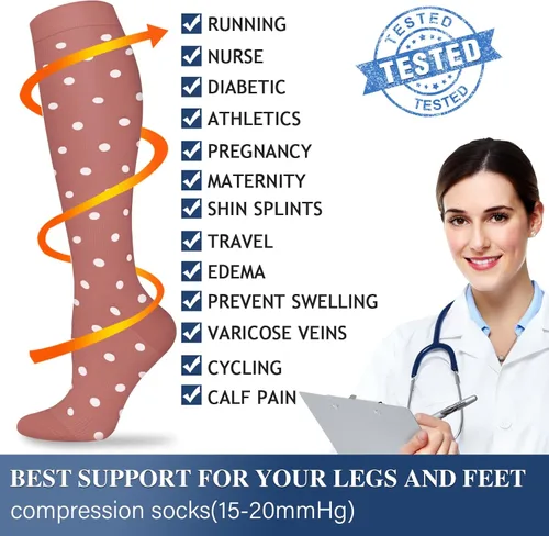Miniatura 5 de SOOVERKI - Calcetines de compresión para mujer y hombre (3 pares), para médicos, enfermeros, para correr, viajes, calcetines hasta la rodilla