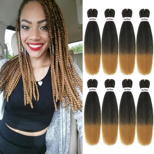 Miniatura 12 de Liang Dian Cabello Trenzado Preestirado Ombre de 12 Pulgadas, 8 Paquetes de Trenzas de Ganchillo Sintéticas, Ajuste con Agua Caliente, Extensiones