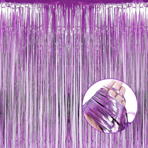 Miniatura 7 de Paquete de 4 cortinas de flecos de papel metálico rosa, 3.28 pies x 8.2 pies, cortinas de serpentinas de flecos de oropel metálico para accesorios
