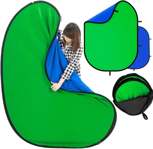 Telón de Fondo de Pantalla Verde Azul Doble Cara Plegable con Bolsa de Transporte, Telón de Fondo de Pantalla Verde Desplegable Portátil para Webcam