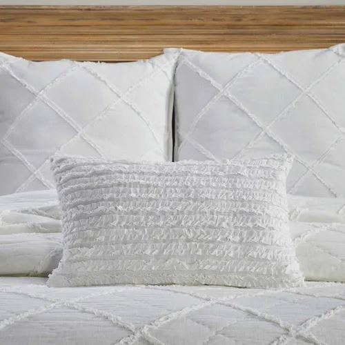 Piper Classics Kathryn - Funda de almohada, 12 x 20 pulgadas, tela texturizada de aspecto de lino blanco suave con microvolantes acolchados a mano,