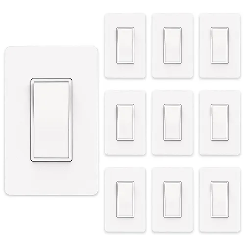 Miniatura 10 de ThunderWay - Interruptor de luz para decoración de 3 vías con placas de pared, 15 A 120/277 V, interruptores basculantes de pared Decora de tres