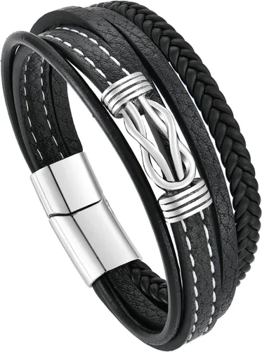 Pulsera de cuero con nudo para hombre, estilo vintage, elegante, acero inoxidable 316L, infinito, joyería elegante y genial para hombres, padre y
