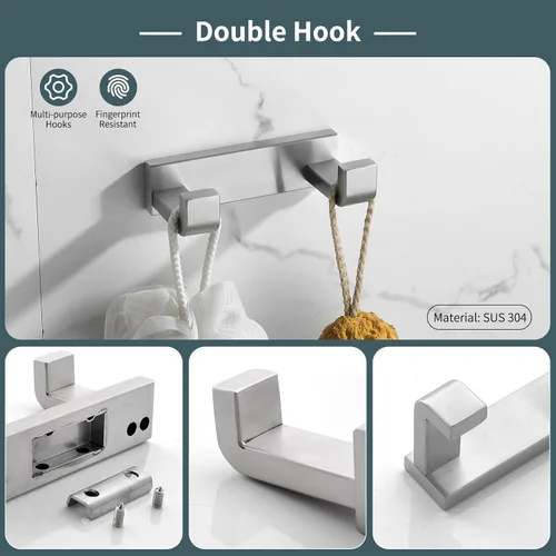 Miniatura 4 de YACVCL Juego de accesorios de baño de 4 piezas de níquel cepillado Juego de barra de toalla de baño de acero inoxidable premium Soportes de toalla