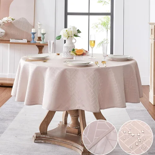 Miniatura 37 de Mantel redondo de tela de 60 pulgadas, mantel con diseño de hojas, borde festoneado, mantel sedoso, impermeable, resistente a las arrugas, lavable
