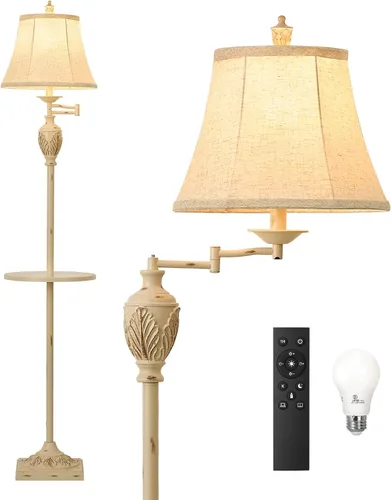 Miniatura 12 de Lámpara de pie LED tradicional con brazo oscilante ajustable de 350°, lámpara de poste vintage con brazo oscilante para sala de estar, dormitorio
