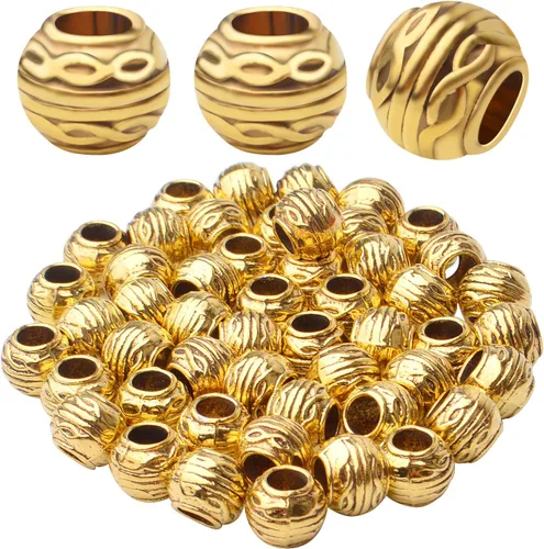 Miniatura 12 de 60 piezas de cuentas espaciadoras de agujero grande tibetanas de oro antiguo, cuentas redondas de tubo, espaciadores europeos rondelle para collar