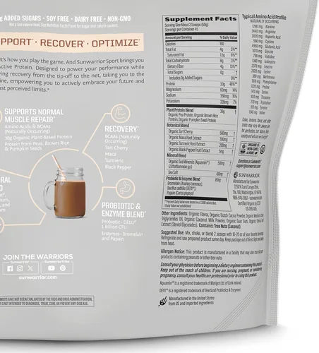 Miniatura 2 de Sunwarrior Proteína en Polvo a Base de Plantas Orgánica Proteína Vegana Orgánica con Aminoácidos BCAA Más Minerales de Recuperación y Botanicales