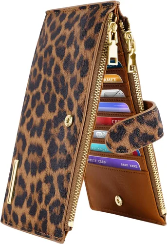 Miniatura 11 de Billetera de mujer con bloqueo RFID de gran capacidad, organizador multitarjetas, billetera plegable para mujer con bolsillo con cremallera