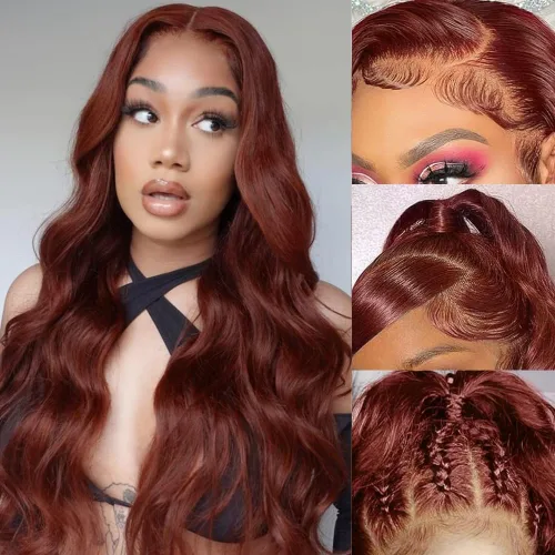 Miniatura 17 de Durian hair Pelucas de cabello humano con encaje frontal de color castaño rojizo prearrancado de 13 x 6 pulgadas, pelucas de cabello humano ondulado