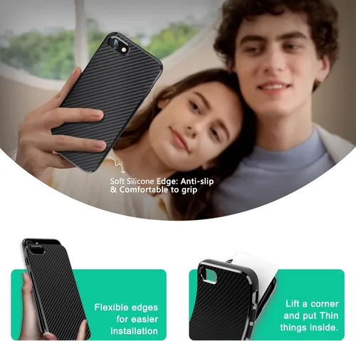 Miniatura 5 de ONES Funda delgada para iPhone SE3 SE2 SE / 8/7, patrón de fibra de carbono, funda protectora a prueba de golpes con diseño minimalista y prevención