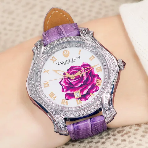 Miniatura 6 de Jeannie Rose "A Dozen Roses Watches Reloj analógico de 1.575in para mujer Morado sobre blanco A01, MoradoBlancoA01, Boost-your-confidence