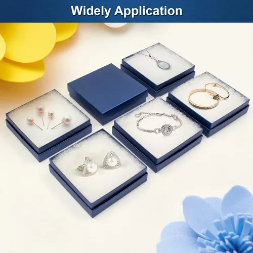 Miniatura 5 de opaprain Cajas de regalo azules de joyería de cartón, paquete de 20 unidades de 3.5 × 3.5 × 1 pulgada, se aplica a mostrar collares, anillos