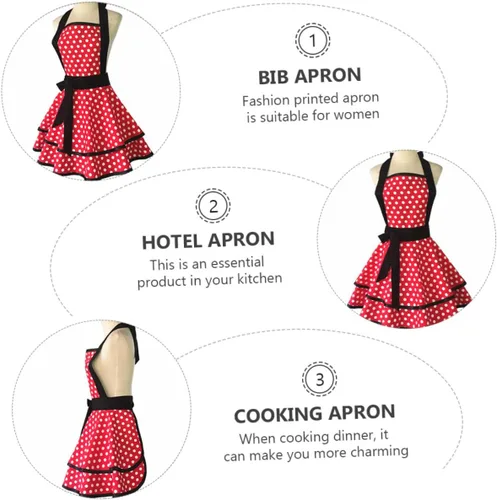 Miniatura 8 de BESPORTBLE Delantal de cocina de algodón con patrón de puntos de doble capa con correa para el cuello, delantal reutilizable para hombres y mujeres