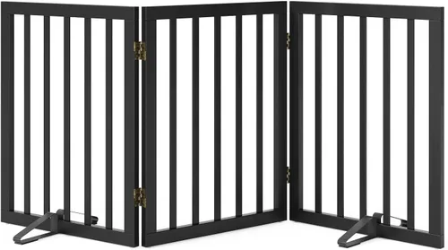 Miniatura 6 de Puerta plegable negra para mascotas de 18-55 pulgadas para escaleras y puertas, valla de puerta para cachorros