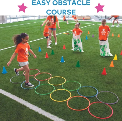 Miniatura 6 de Fun Express Juego de 6 anillos de agilidad para carrera de obstáculos grandes de 20 pulgadas, equipo profesional de PE para educación física