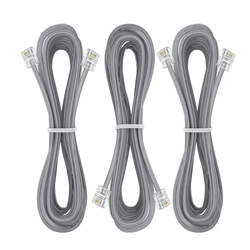 Miniatura 15 de Paquete de 3 cables de extensión de teléfono de 1 pie con enchufes RJ11 6P4C estándar para teléfono fijo y fax (3, negro, 1 pie)