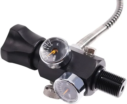 Miniatura 5 de Adaptador de buceo con válvula DIN M18x1.5 con manómetro, válvula de tanque de buceo Pcp 4500psi presión de trabajo con manguera negra de 22