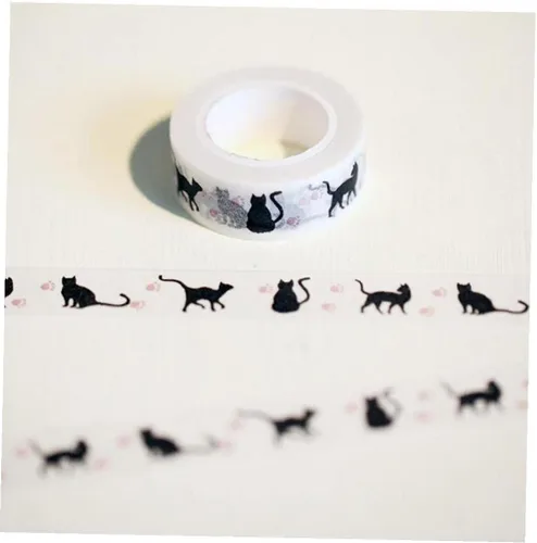 Miniatura 6 de 1 unidad de 0.591 in x 32.8 ft de dibujos animados de gato negro impresión japonés papel Washi Cintas de enmascarar cintas adhesivas decorativas
