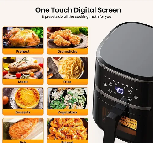 Miniatura 2 de Freidora de aire, freidora de aire digital de 5 cuartos con pantalla táctil, funciones 8 en 1 para freír, asar, deshidratar, hornear comidas