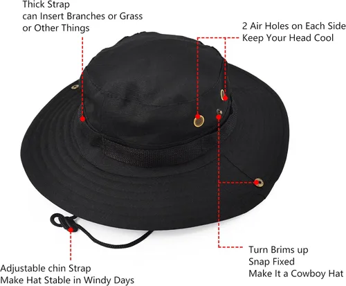 Miniatura 3 de Sombrero de protección solar de ala ancha para exteriores, clásico estilo militar de combate de EE. UU., gorra de sol para pesca, caza, campamento
