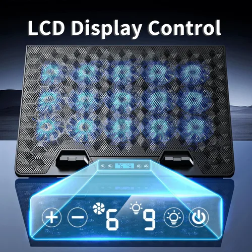 Miniatura 4 de AICHESON Almohadilla de refrigeración para laptop para juegos con 15 ventiladores más fríos, base de soporte RGB Ultimate para computadora con Azul