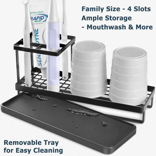 Miniatura 3 de MYITYARD Soportes para cepillos de dientes para baños, organizador de cepillo de dientes de metal resistente a la oxidación con 4 ranuras y drenaje