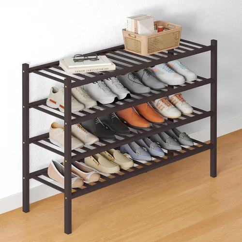 Miniatura 12 de Smiry Zapatero de bambú para clóset, organizador de zapatos apilable de 4 niveles largo de madera, estante de almacenamiento de zapatos Negro