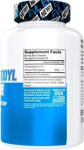 Miniatura 2 de Suplemento de apoyo cerebral de fosfatidilserina nootrópicos – Evlution Nutrition Fosfatidilserina 300 mg por porción, suplemento cerebral