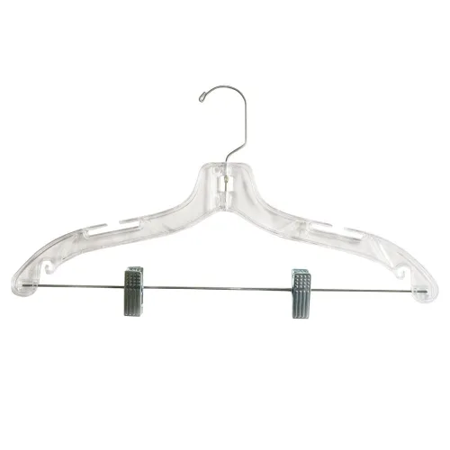 Nahanco 500RCHU - Colgador de plástico transparente tradicional con muescas y ganchos para tirantes y clips delicados, tamaño pequeño, uso