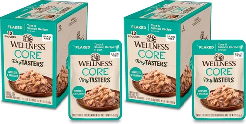 Miniatura 15 de Wellness CORE Tiny Tasters - Alimento húmedo picado para gatos adultos, natural, rico en proteínas, sin granos, receta de pollo y carne de res, 1.75