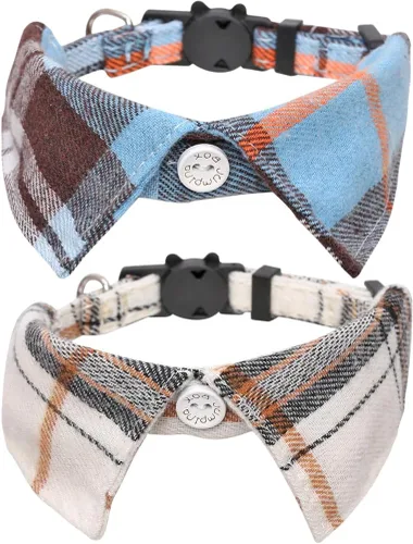 Miniatura 9 de Juego de 2 collares de gato con corbata de moño y campana para gatito ajustable de seguridad