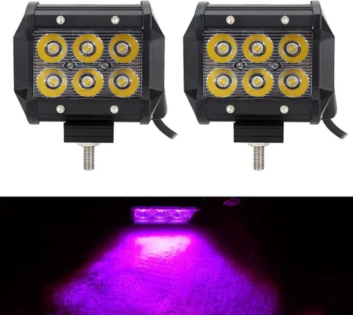 AUXMOTEC Barra de luces LED de neón púrpura y rosa para decoración de trabajo, 18 W, 4 pulgadas, barra de luz puntual Pod para todoterreno, Púrpura