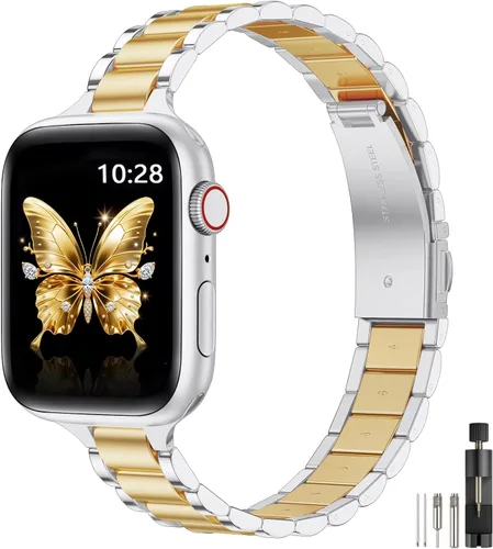 Miniatura 12 de WFEAGL Correas delgadas de metal compatibles con Apple Watch de 1.65, 1.57, 1.5, 1.46 pulgadas (Series 11 10) para mujeres, pulseras delgadas